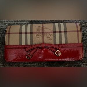 Burberry Tan and Red Leather Wallet
